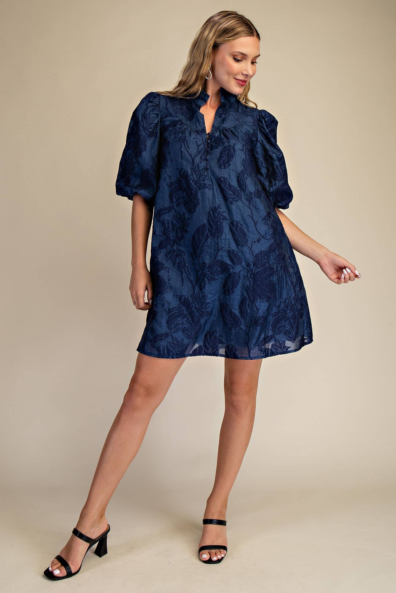 Ruffled Neck with Volume Sleeve Dress