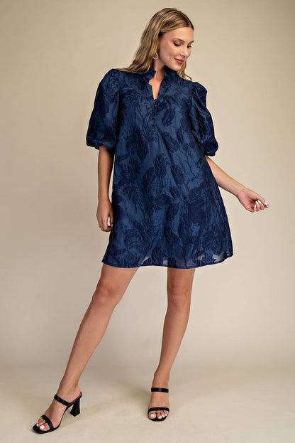 Ruffled Neck with Volume Sleeve Dress