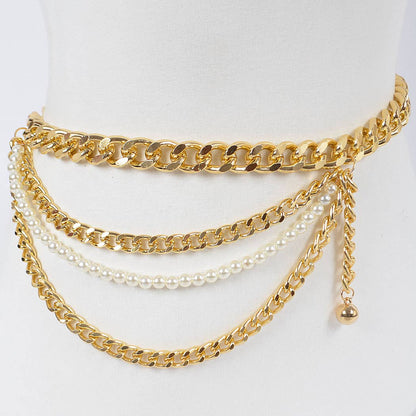 Layered Chain and Pearl Belt
