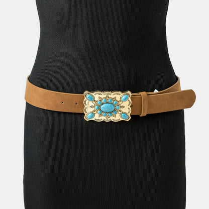 Western Style Turquoise Stone Large Ornate Buckle Belt