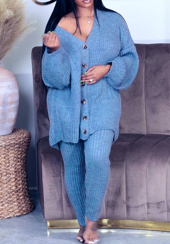 Tabitha Long-sleeved knitted sweater legging suits set 2pcs