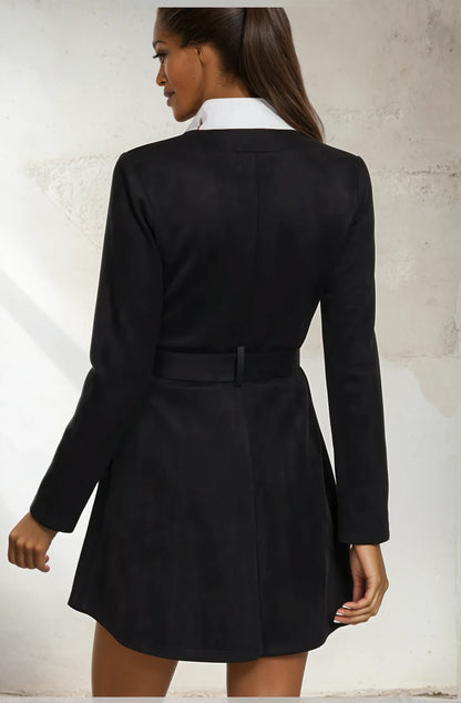 Briah V-Neck Zip-Up Belted Faux Suede Dress Jacket