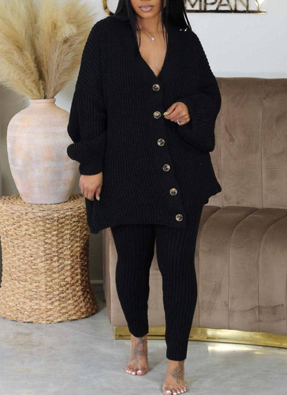 Tabitha Long-sleeved knitted sweater legging suits set 2pcs