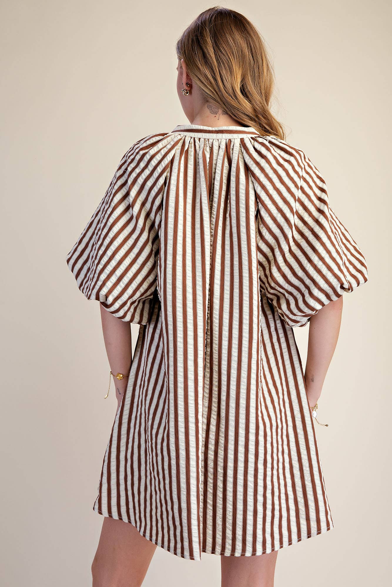 Puff-Sleeve Stripe Mini Dress By Glam Apparel