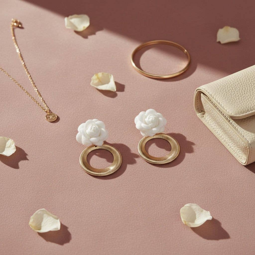 White Rose Earrings