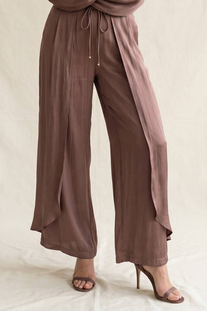 Sanina Silky Wide Leg Pants with Overlay Detail