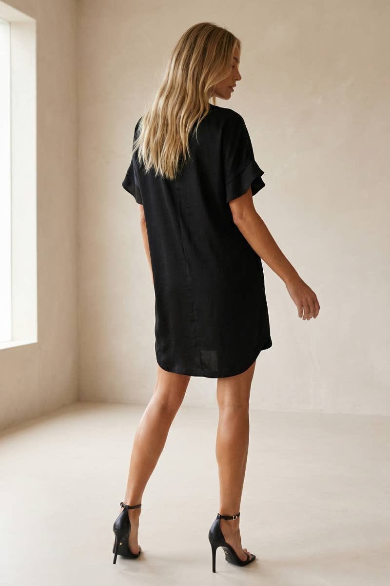 Drop Shoulder Ruffle Shirt Mini Dress