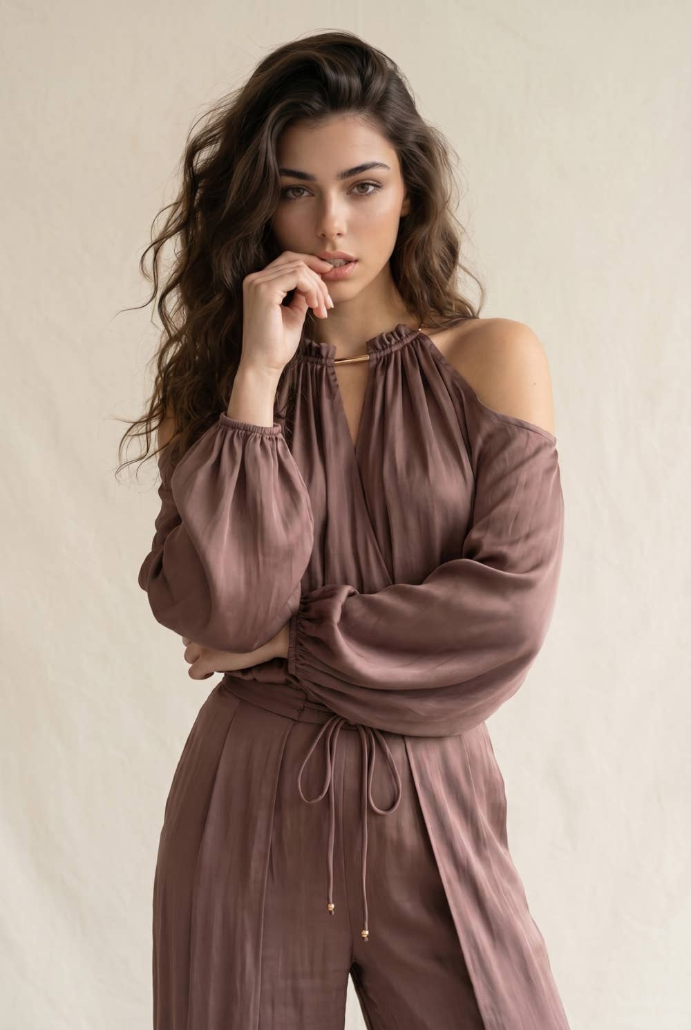 Sanina Cold-Shoulder Silky Surplice Top by Edit By Nine