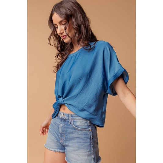 Satin T-shirt With Front Knot Detail