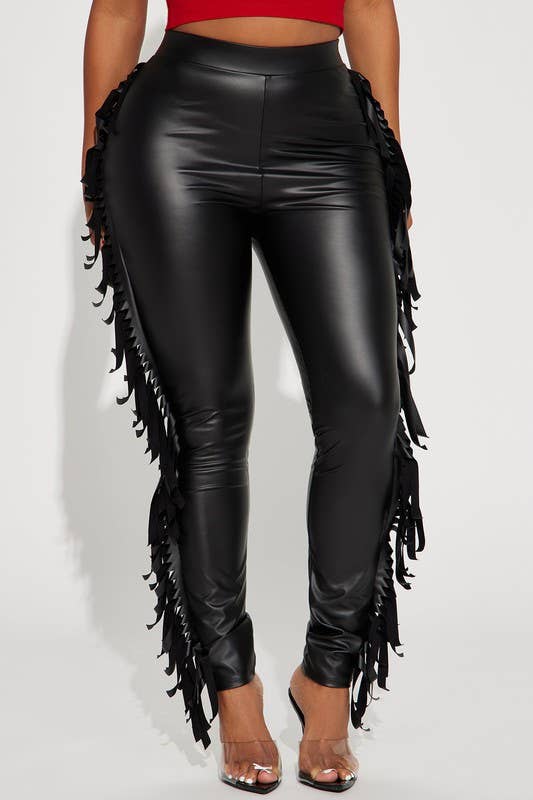 Tanisha Faux Leather Fringe Side Leggings - Contemporary Body Size