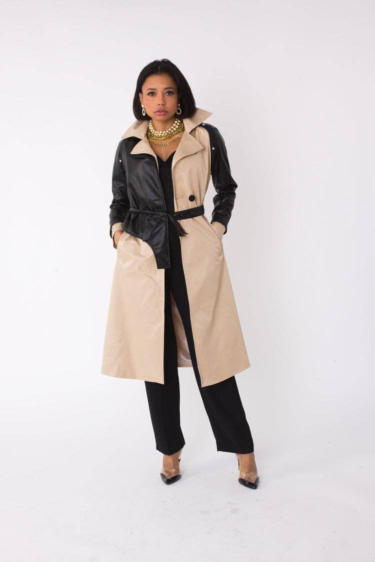 Two-Tone Leather Sleeve Trench