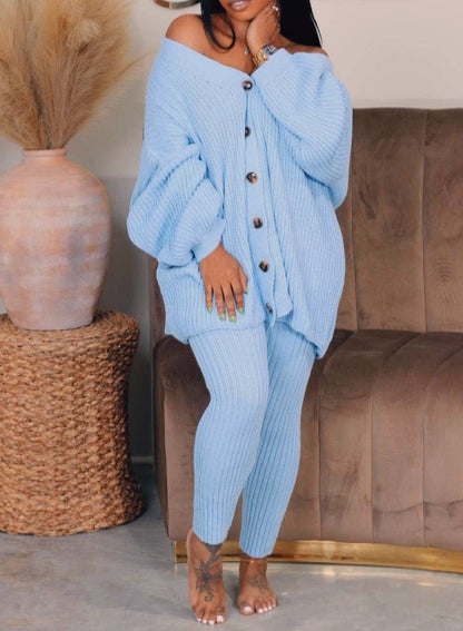 Tabitha Long-sleeved knitted sweater legging suits set 2pcs