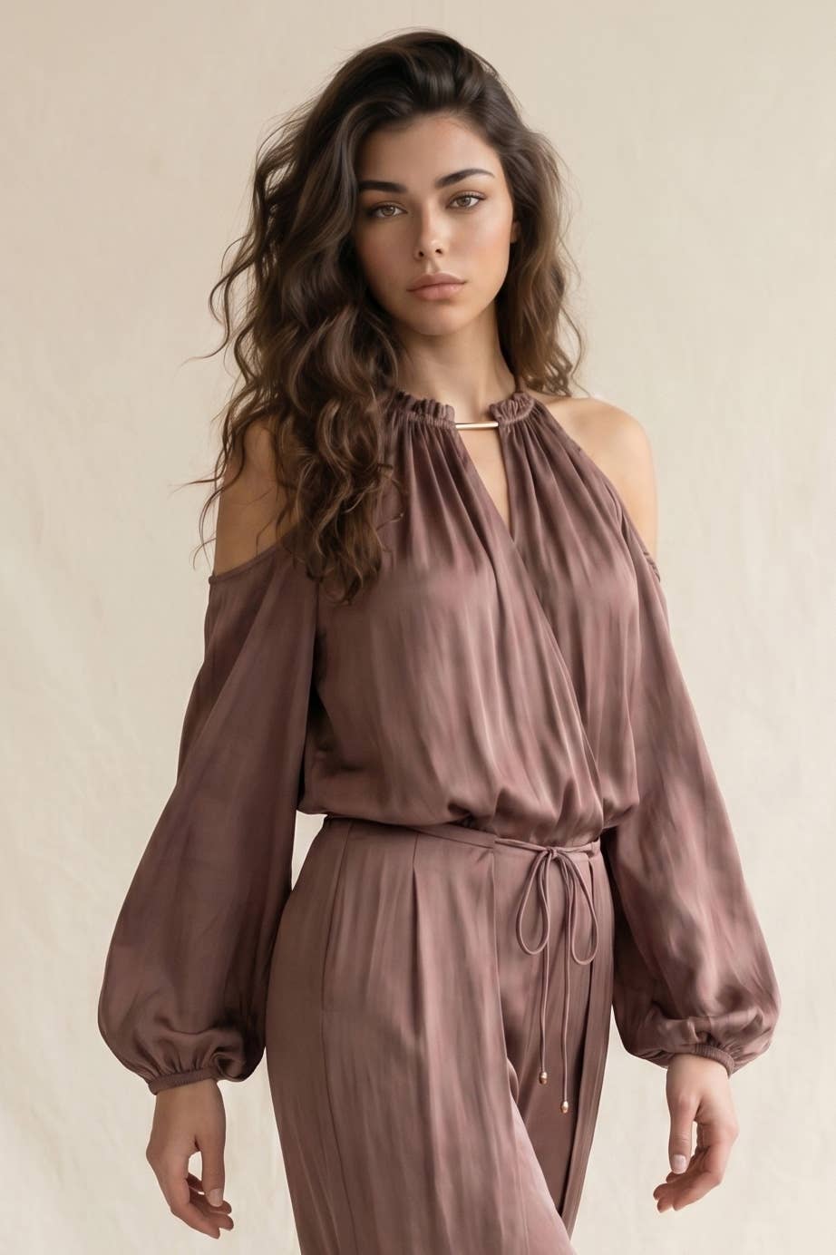Sanina Cold-Shoulder Silky Surplice Top by Edit By Nine