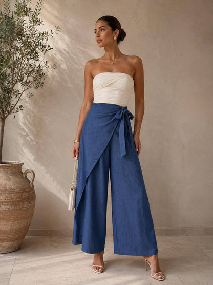 Ella Wrap Front Wide-Leg Pants by Tea & Cup