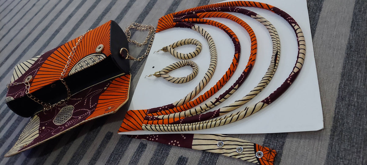 Clutch Bag & Rope  Necklace Set /African Kente /Ankara 25 Burgundy