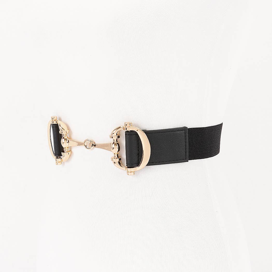 Vegan Leather Metal Buckle Elastic Belt