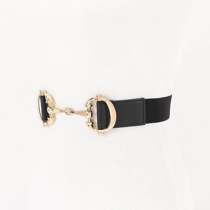 Vegan Leather Metal Buckle Elastic Belt