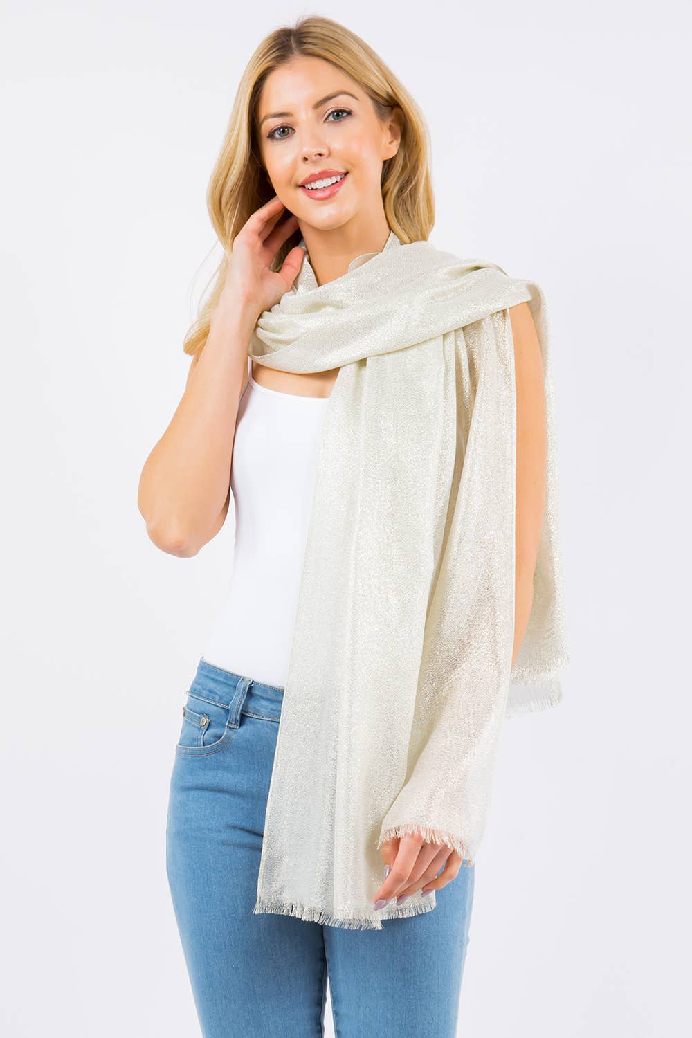 Metallic Shawl Wrap – Sparkle Fringe Oblong Evening