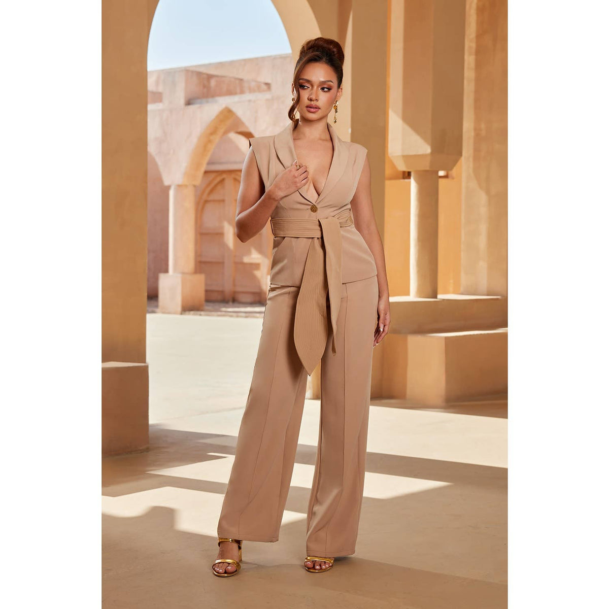 MIDNIGHT ARCHITECTURAL TIE WAIST PANTS SET