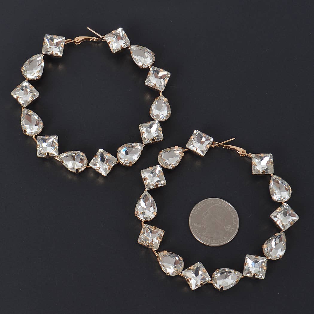Princess Clear Rhinestone Hoop Earrings