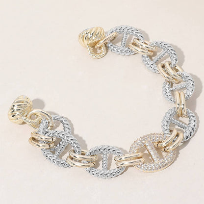 14K Gold Plated CZ Stone Paved Link Magnetic Bracelet