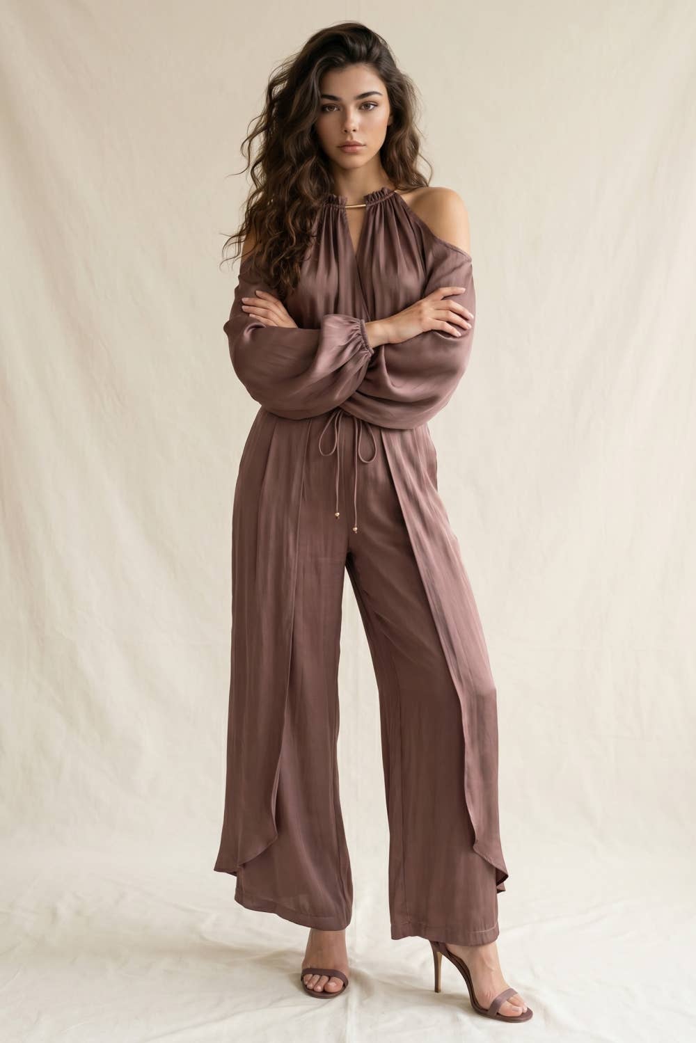 Sanina Cold-Shoulder Silky Surplice Top by Edit By Nine