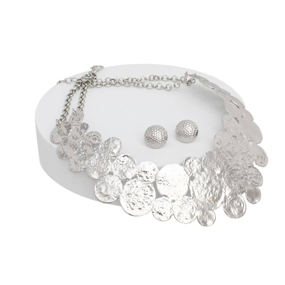 Bib Rigid Silver Circle Armor Collar Necklace