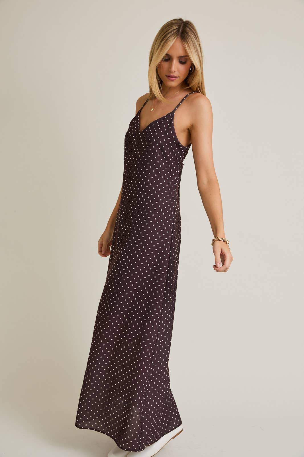 SWEETHEART NECK STRAP DOT MAXI DRESS