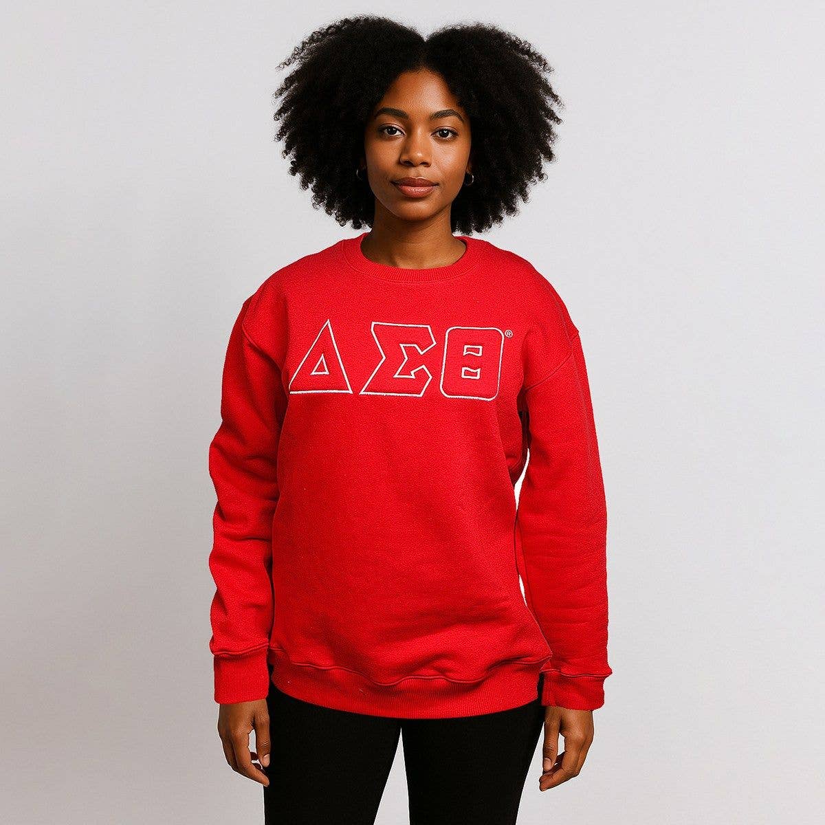 DST Greek Gear L Red Embroidered Crew Sweatshirt