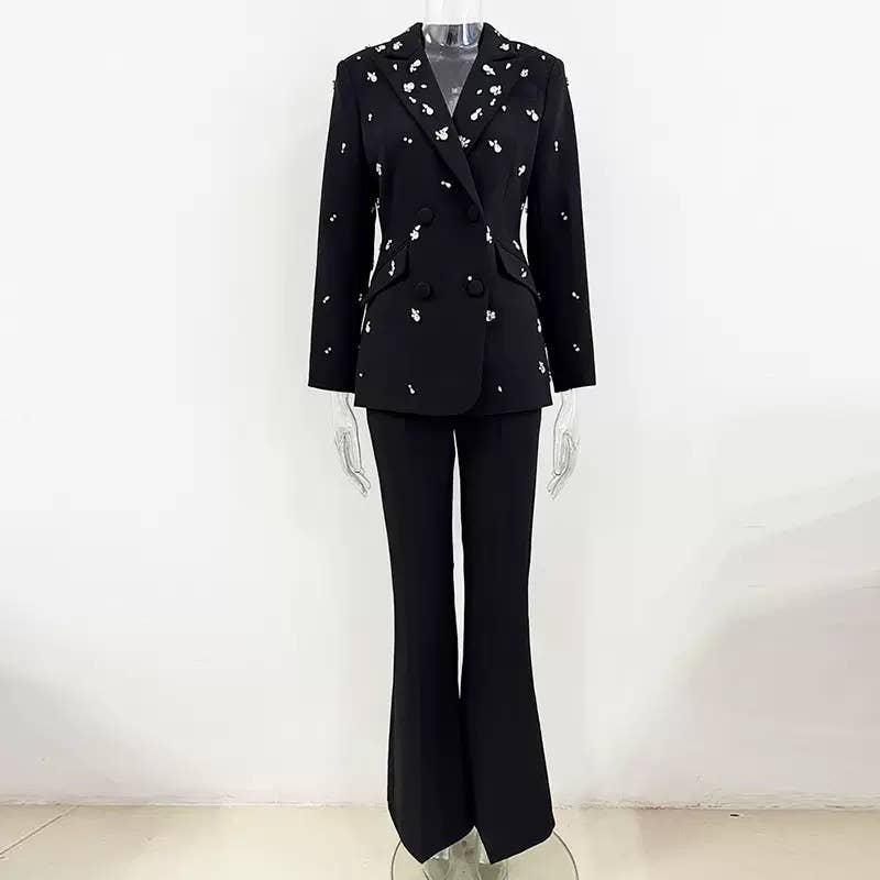 Lavished Hand Beaded Crystal Slim Blazer