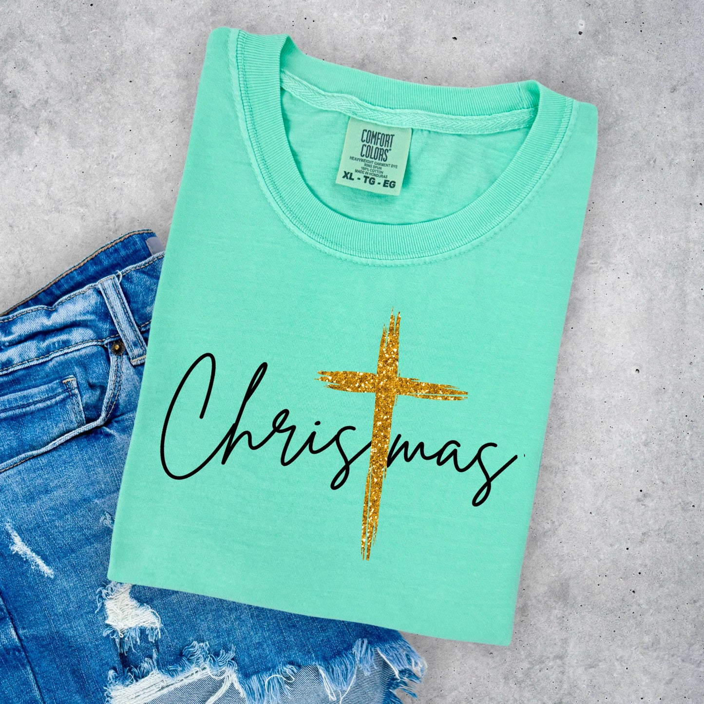 Christmas with Gold Cross- Graphic Sweatshirt