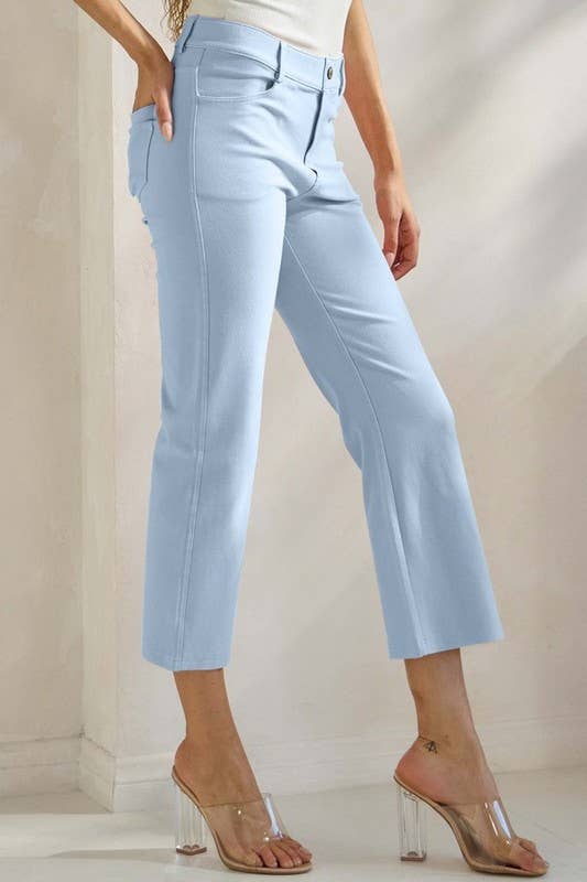 Classic Solid Straight Leg Crop Pants