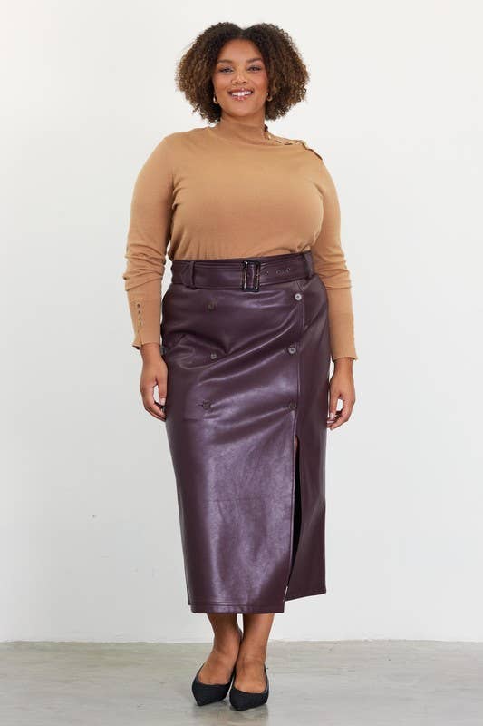 JoJo Faux Leather Midi Skirt With Belt