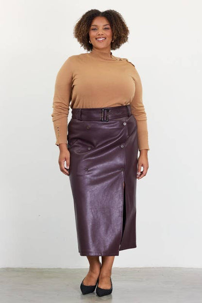JoJo Faux Leather Midi Skirt With Belt