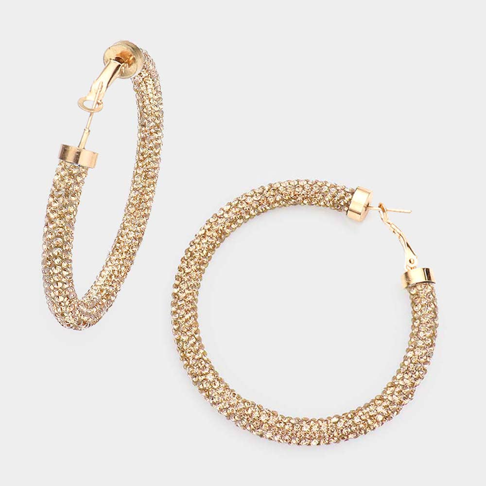 Two Tone Bling Studded Hoop Earrings