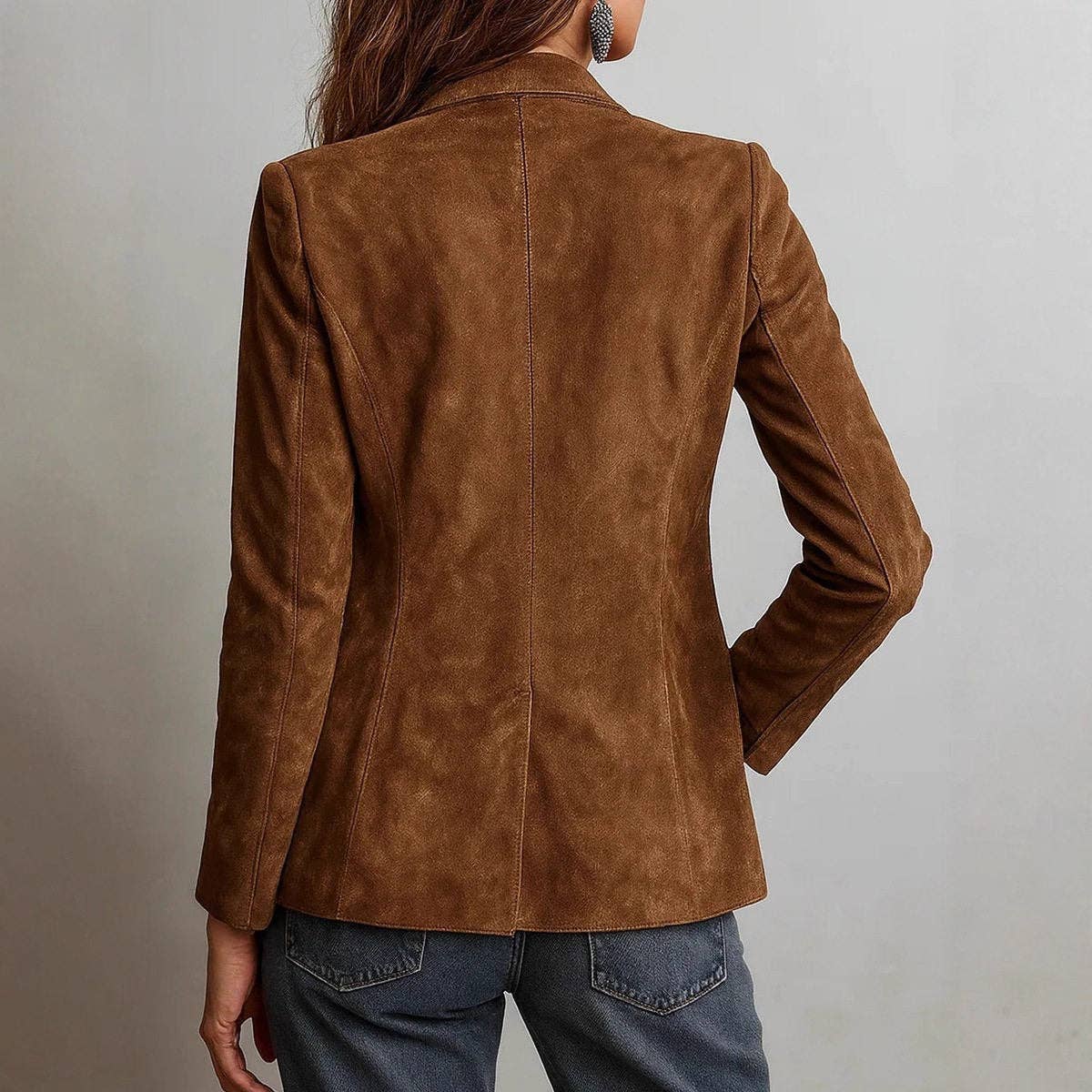 Faux suede  Single Button Jacket by Sheer