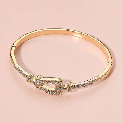 Stone Paved Buckle Accent Hinged Bangle Bracelet
