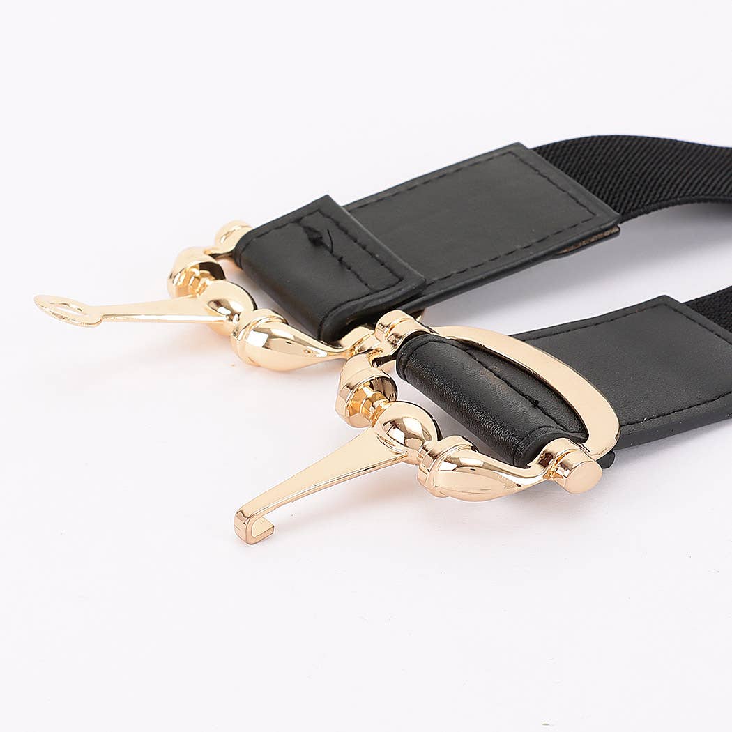 Vegan Leather Metal Buckle Elastic Belt