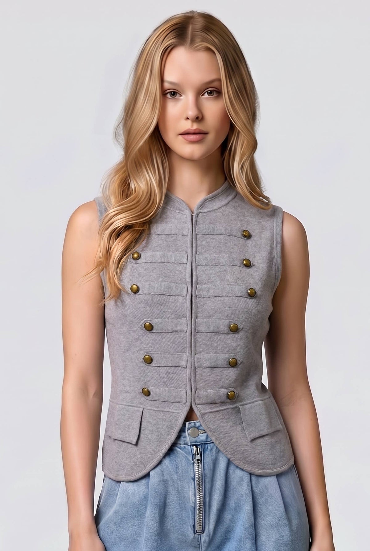 Military Button Sweater Vest