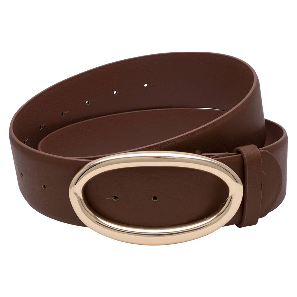 Classic Oval Buckle Leather Belt