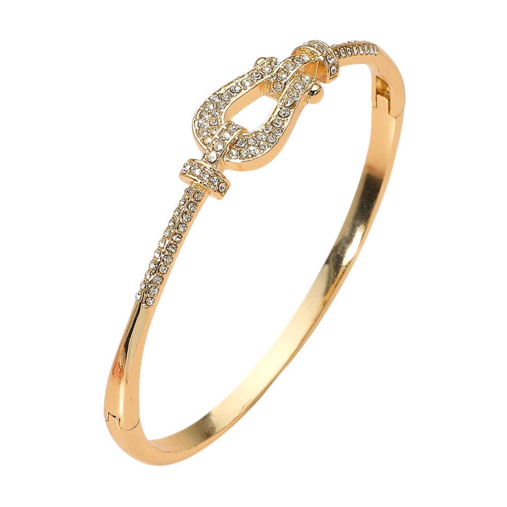 Stone Paved Buckle Accent Hinged Bangle Bracelet
