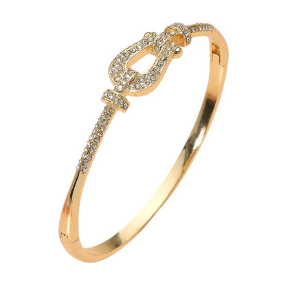 Stone Paved Buckle Accent Hinged Bangle Bracelet