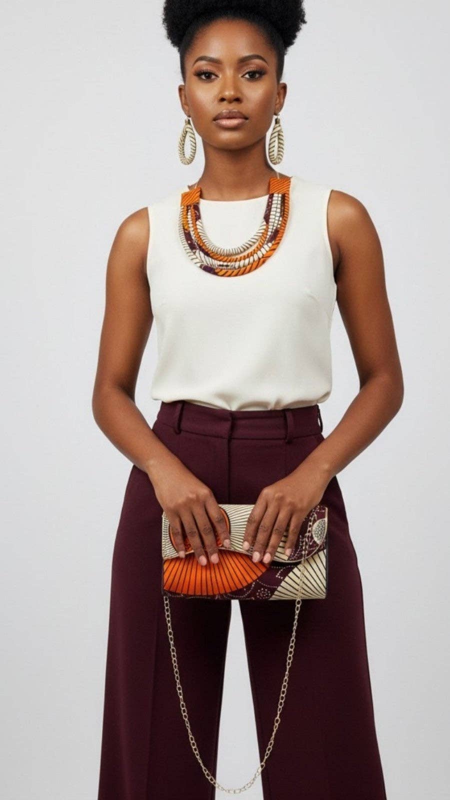 Clutch Bag & Rope  Necklace Set /African Kente /Ankara 25 Burgundy
