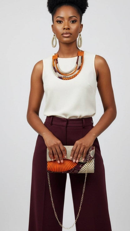 Clutch Bag & Rope  Necklace Set /African Kente /Ankara 25 Burgundy