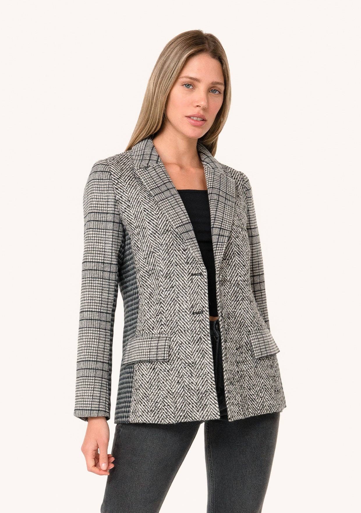 Jennifer Plaid Patchwork Single-Breasted Blazer