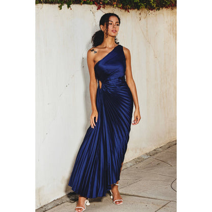 Olympia Asymmetrical Pleated Maxi Dress