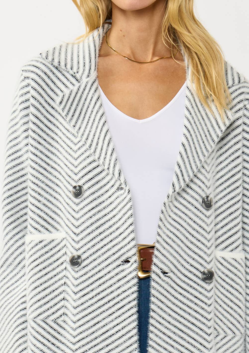 Chevron Stripe Button-Up Sweater Jacket