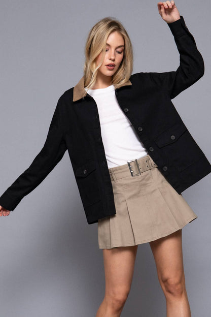 Theresa Corduroy Collar Detail Cotton Twill Work Jacket