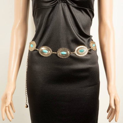 Western Turquoise Oval Concho Chain Belt