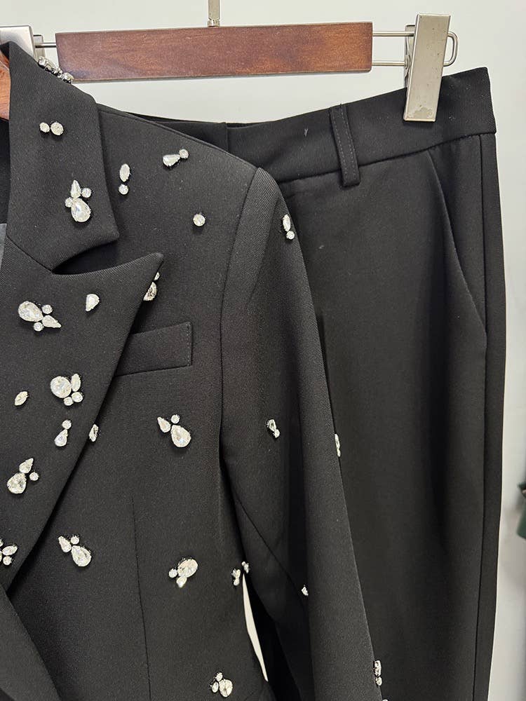 Lavished Hand Beaded Crystal Slim Blazer